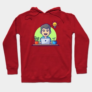 Male Operating Laptop With Idea Cartoon Vector Icon Illustration Hoodie